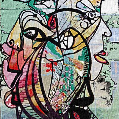Têtes à la fenêtre/ Vitrail/ Travail sur superposition vitrée